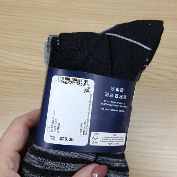 TOMMY HILFIGER Mens Crew Socks Gray Black 4-Pack Performance Logo - Picture 5 of 6